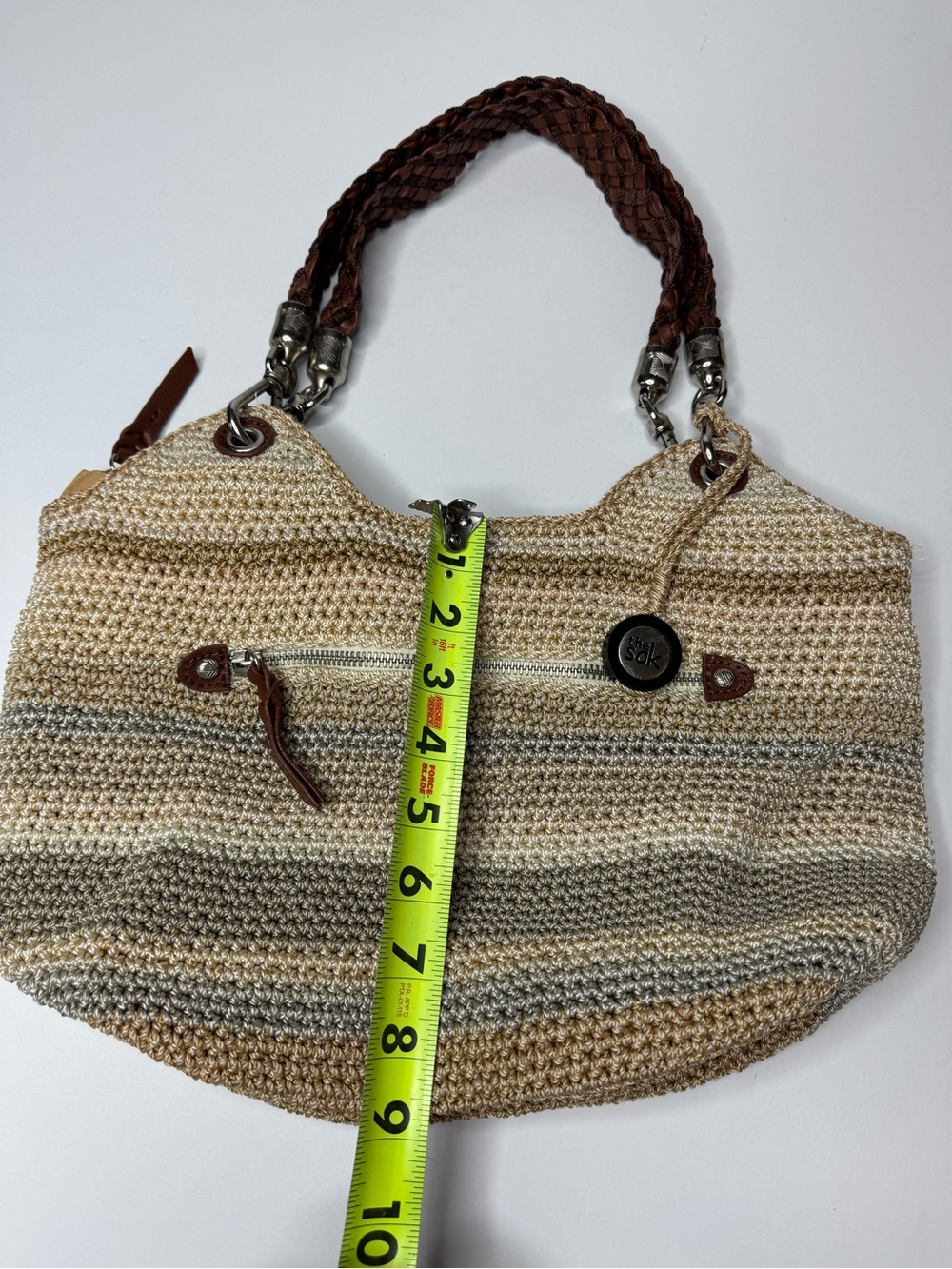 The Sak Indio Crochet Hobo Bag Neutral Stripe Knit Shoulder Purse - Picture 6 of 9